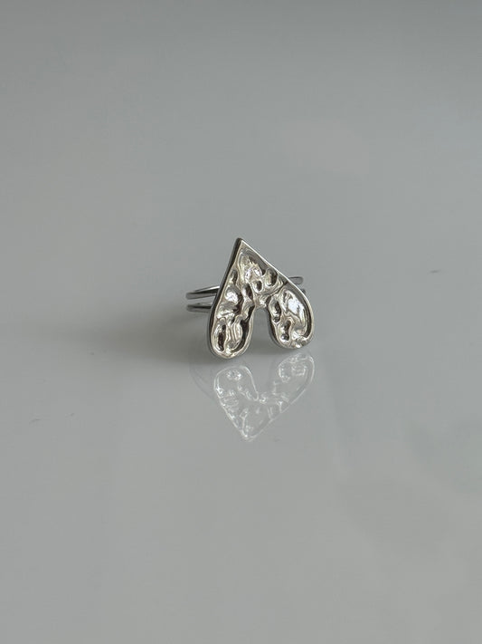Textured Heart Ring Silver