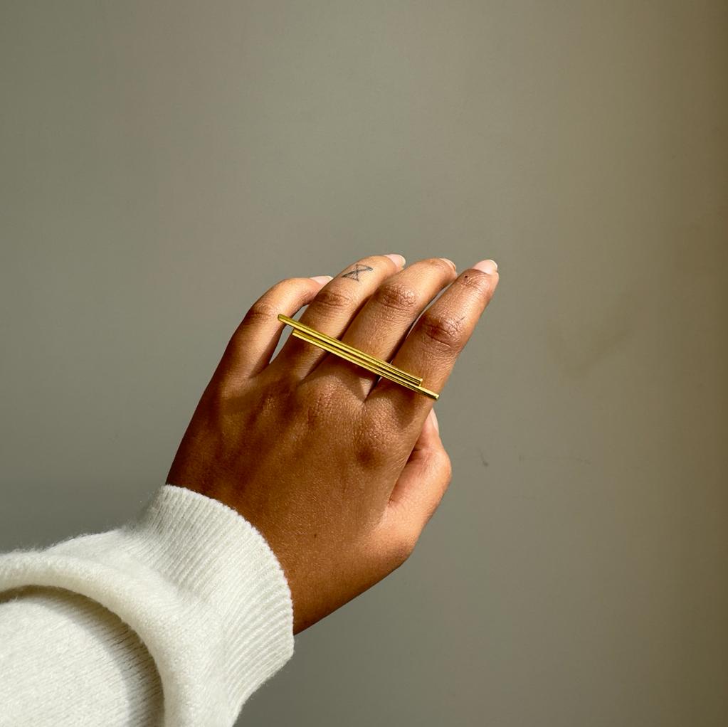 Double Bar Adjustable Ring Golden