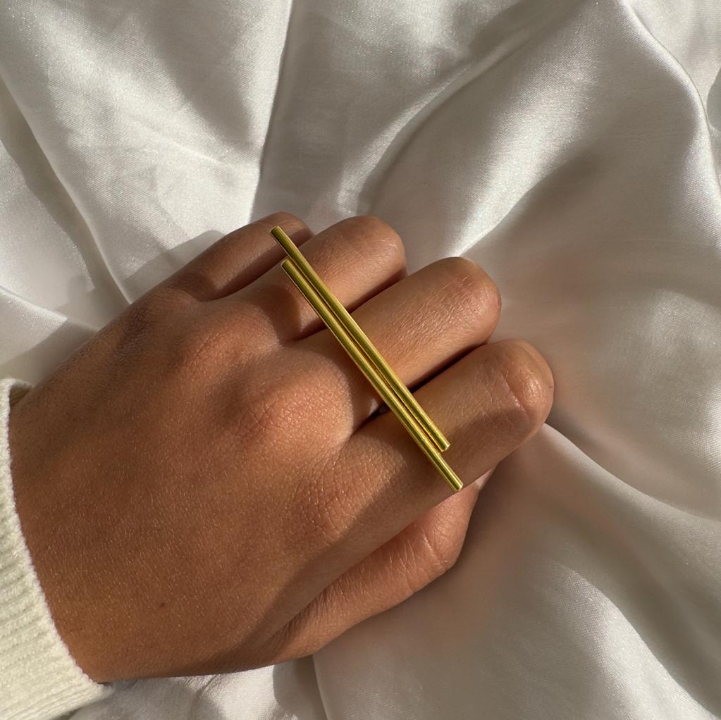 Double Bar Adjustable Ring Golden