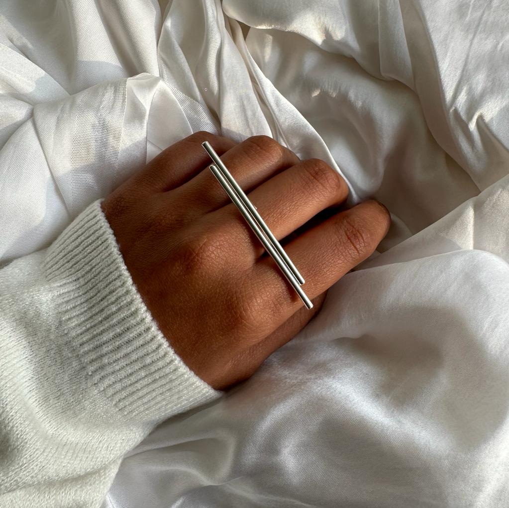 Double Bar Adjustable Ring Silver