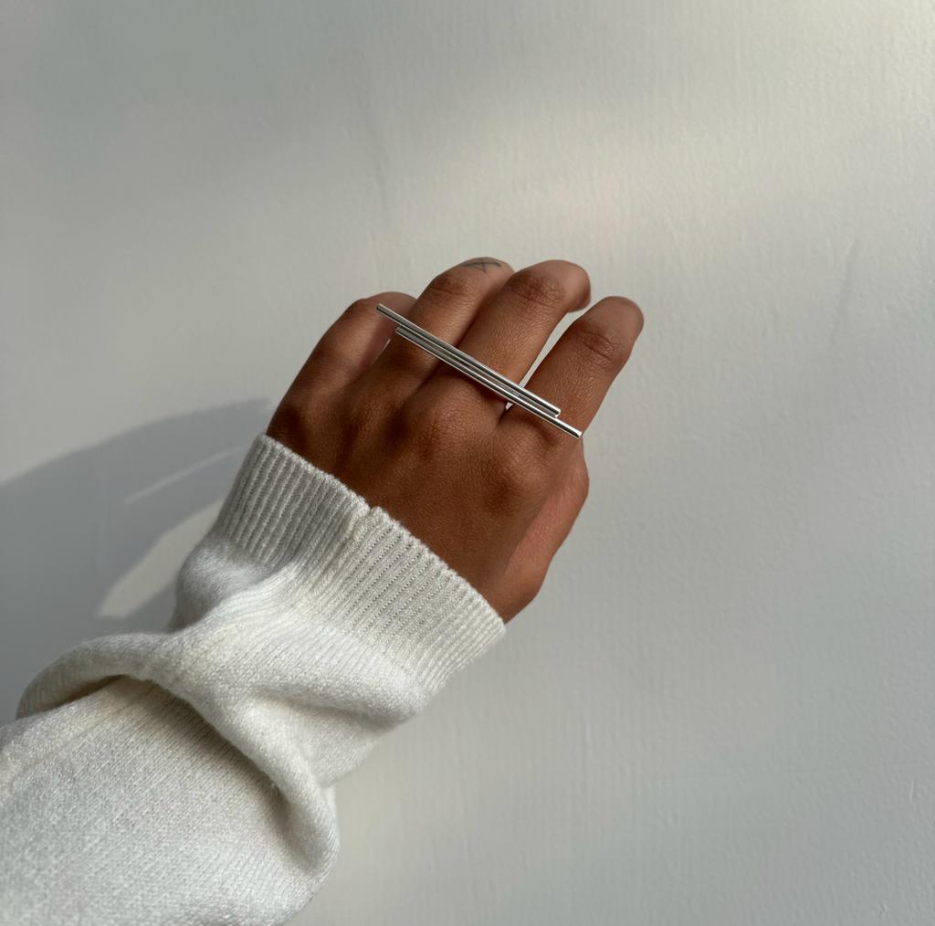 Double Bar Adjustable Ring Silver