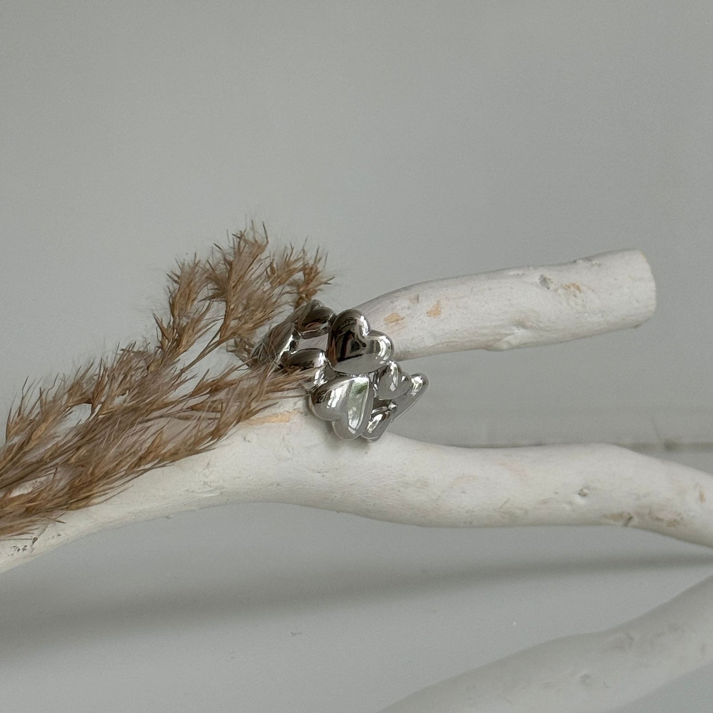 Heart Stack Adjustable Ring Silver
