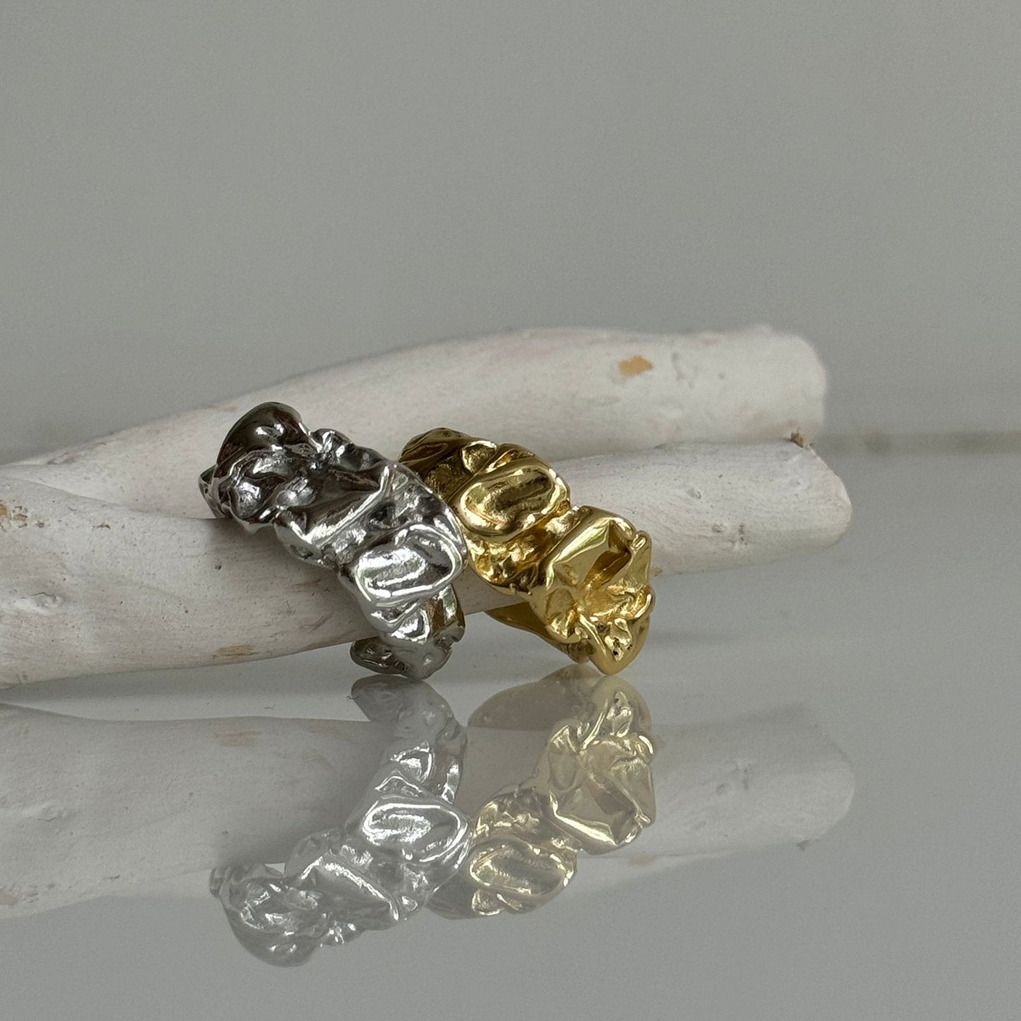 Chunky Crumbled Adjustable Ring Golden