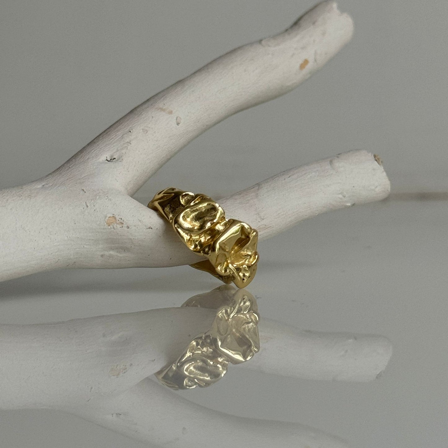 Chunky Crumbled Adjustable Ring Golden