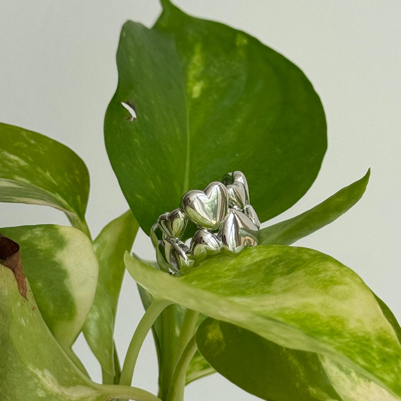 Heart Stack Adjustable Ring Silver