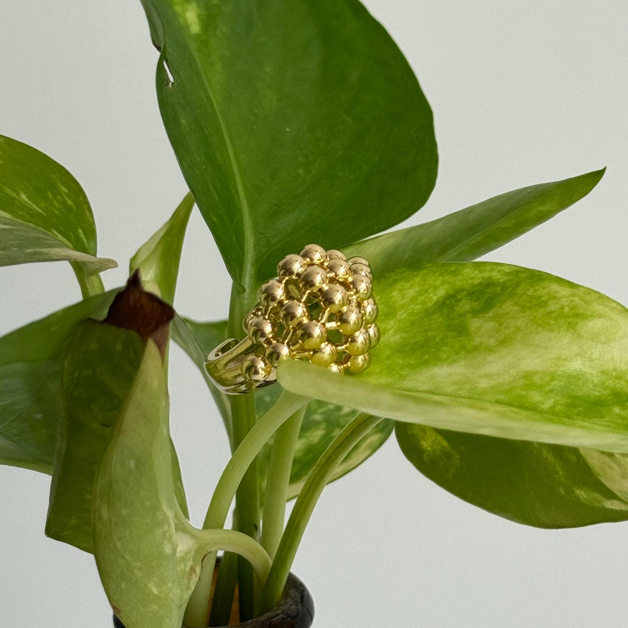 Bead Cluster Adjustable Ring Golden