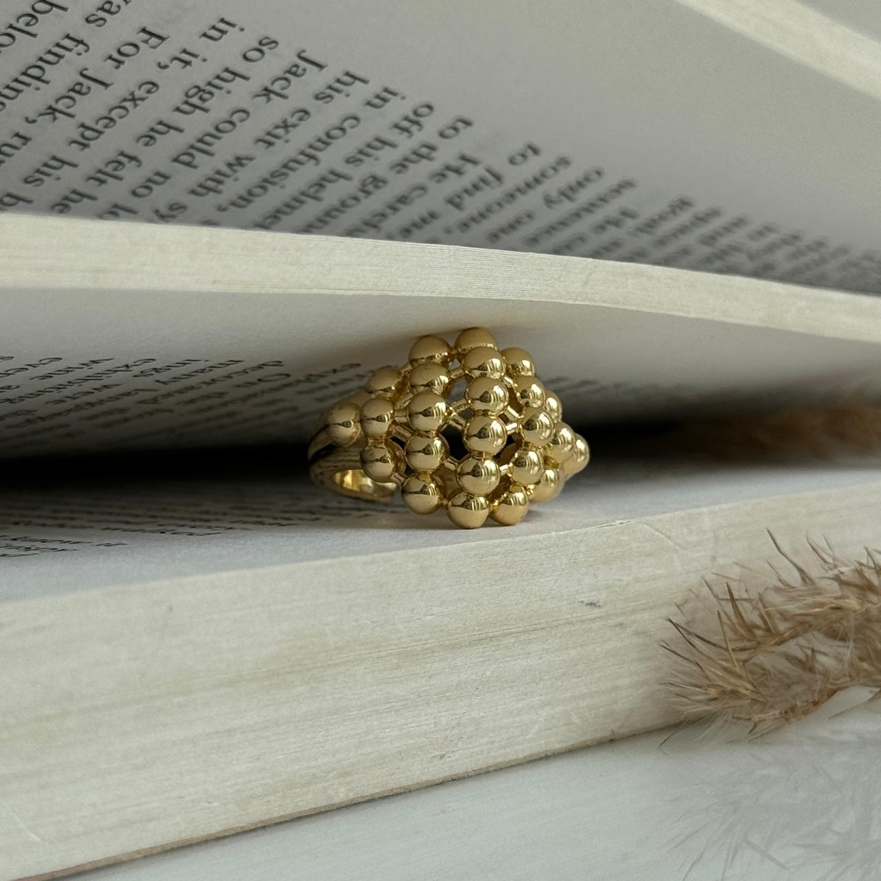 Bead Cluster Adjustable Ring Golden