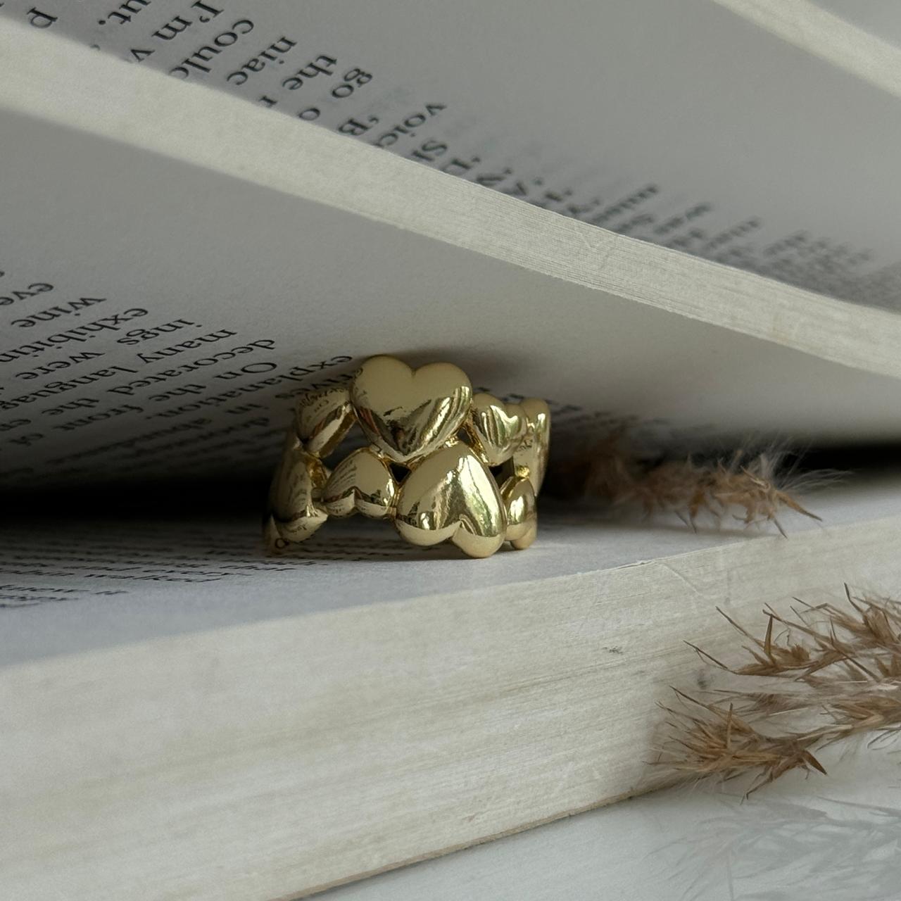 Heart Stack Adjustable Ring Golden