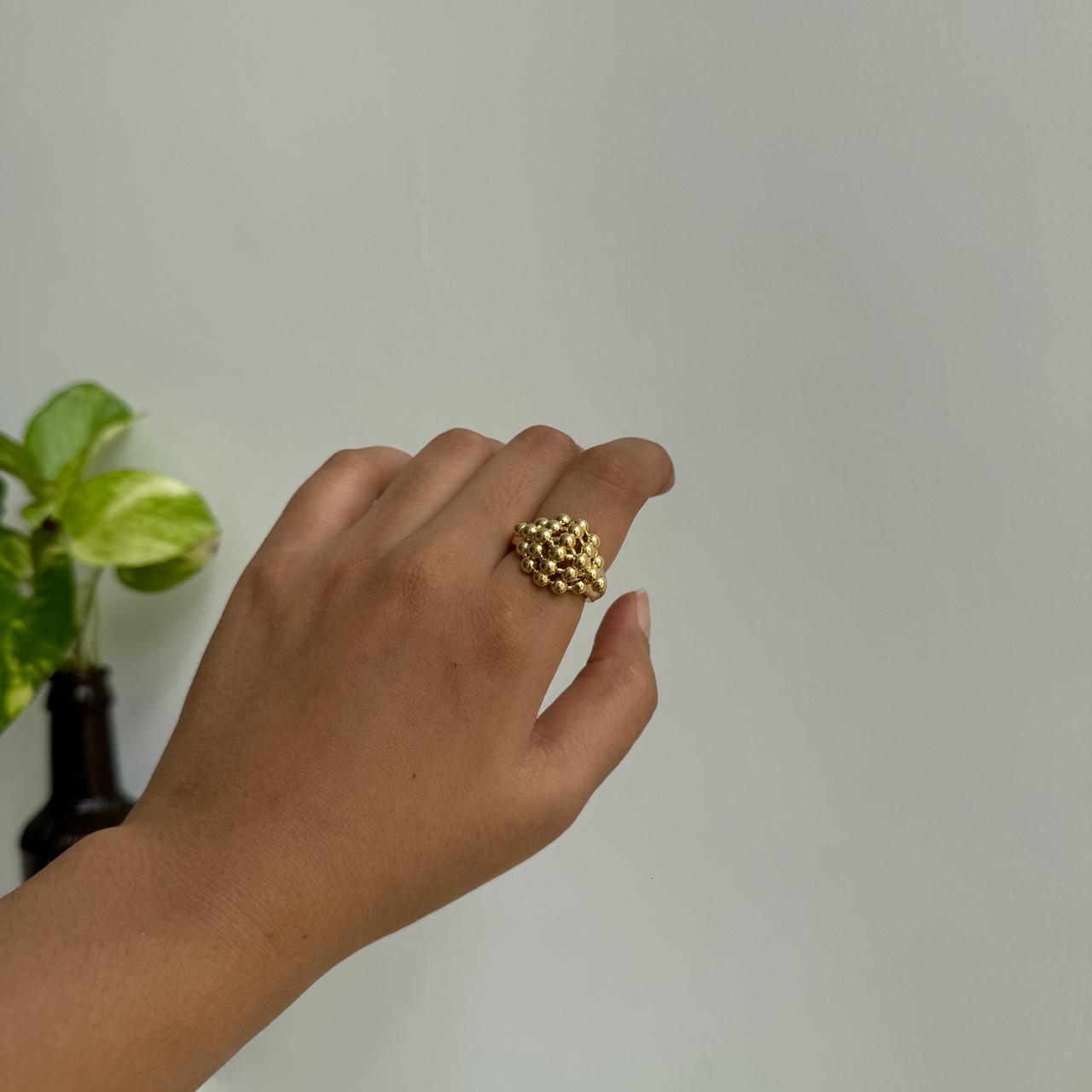 Bead Cluster Adjustable Ring Golden