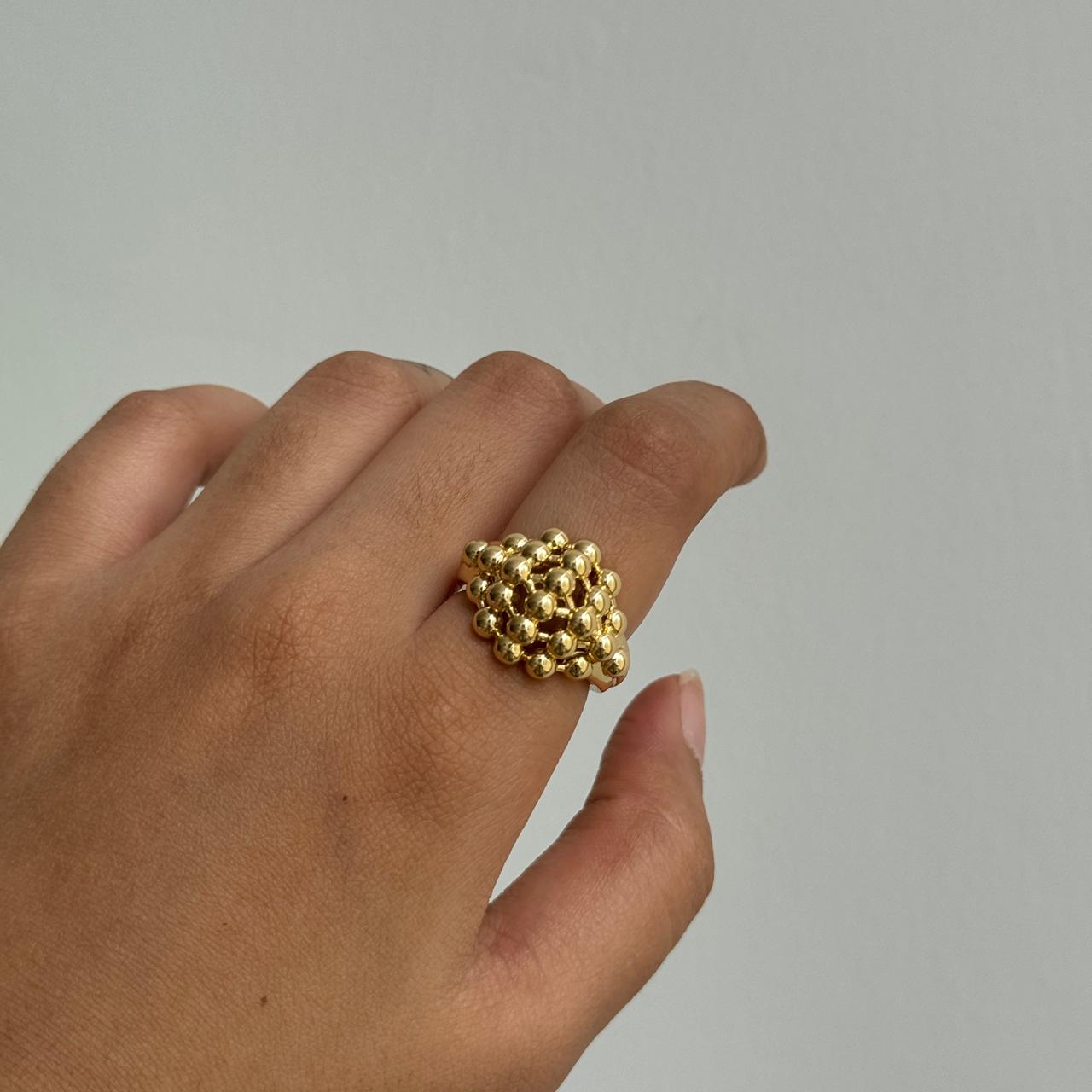 Bead Cluster Adjustable Ring Golden