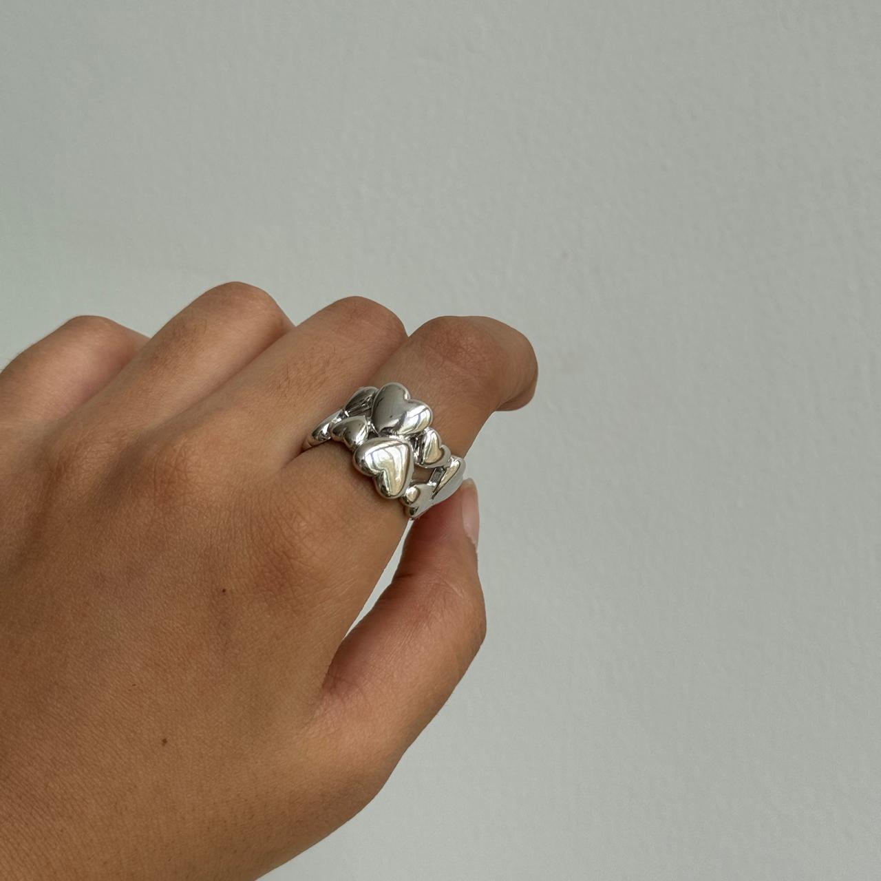 Heart Stack Adjustable Ring Silver