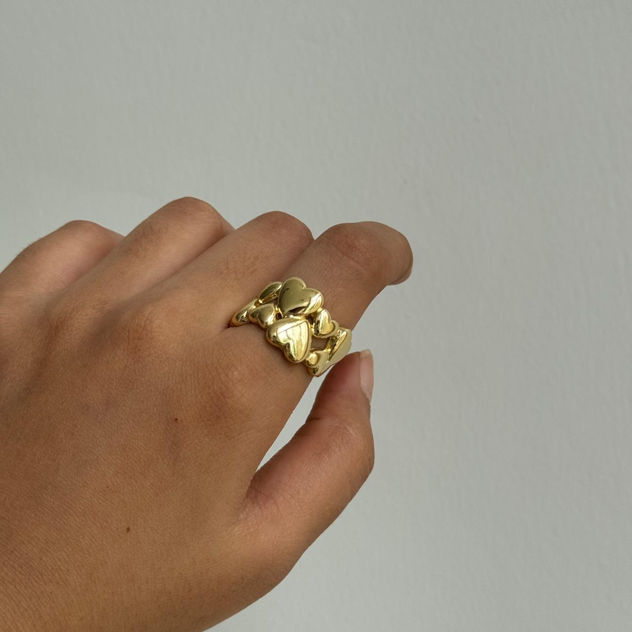 Heart Stack Adjustable Ring Golden