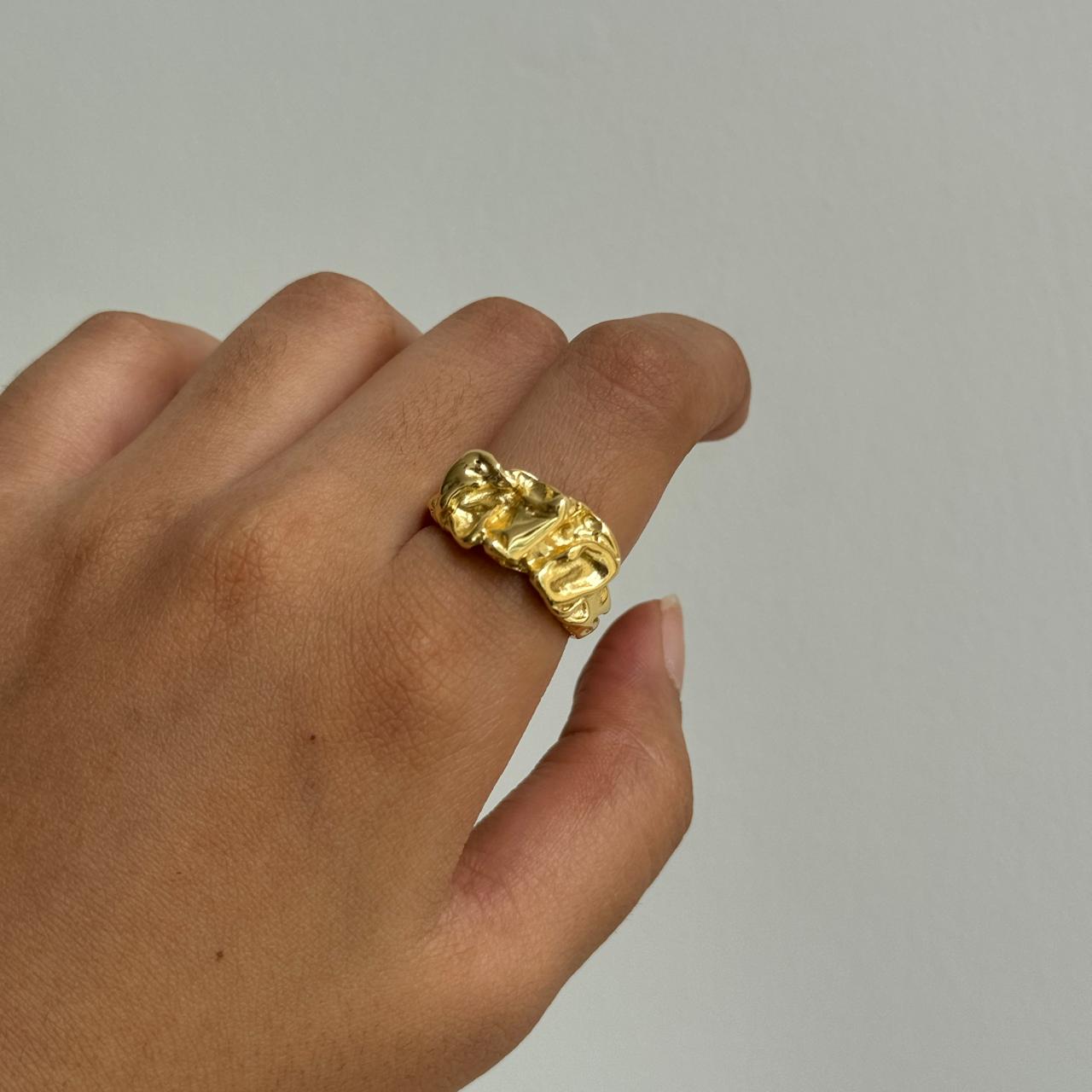 Chunky Crumbled Adjustable Ring Golden