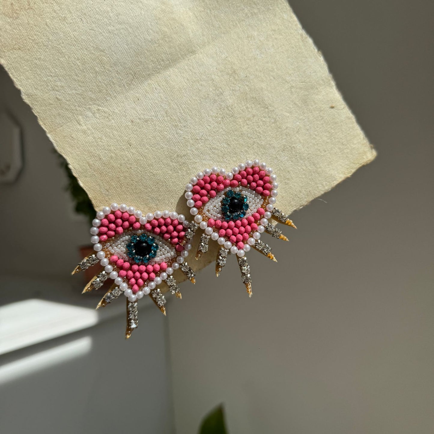 Evileye Heart Beaded Embroidery Earrings