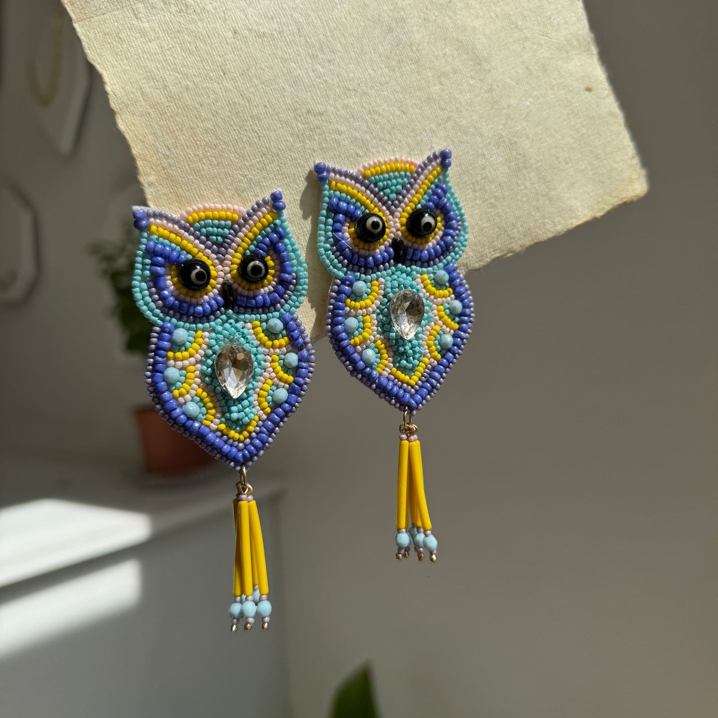 Owl Beaded Embroidery Earrings