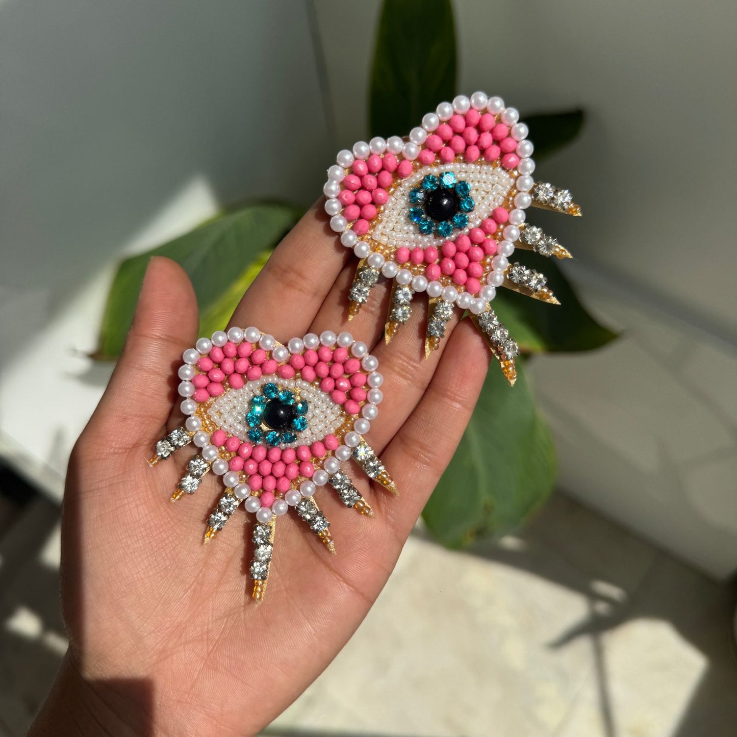 Evileye Heart Beaded Embroidery Earrings