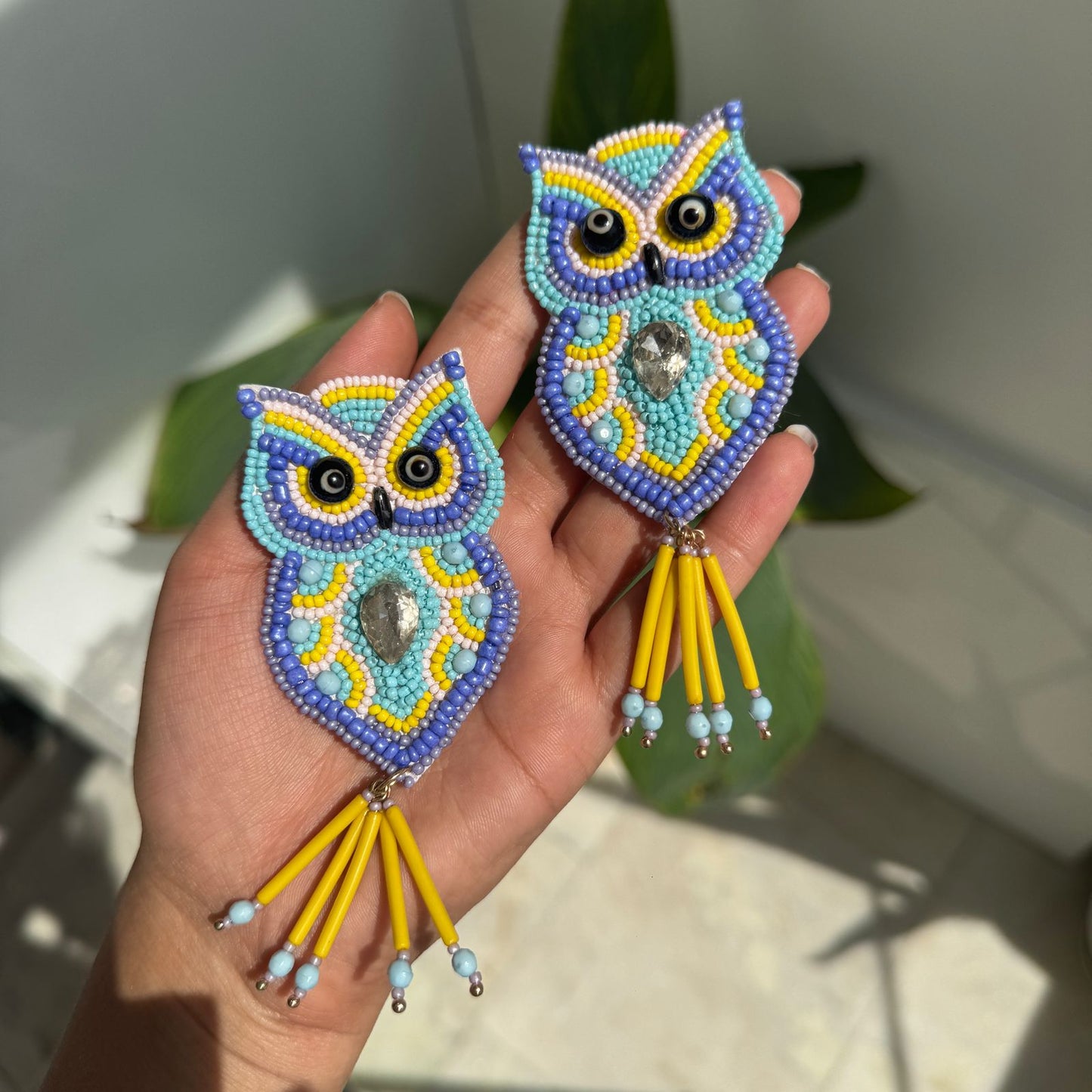 Owl Beaded Embroidery Earrings