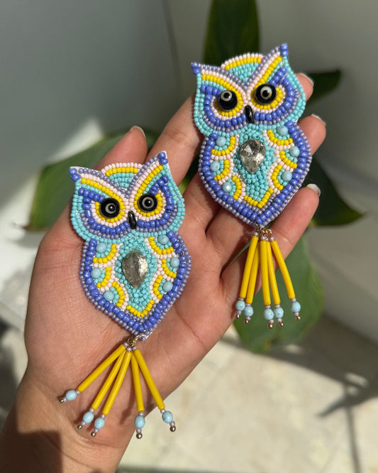 Owl Beaded Embroidery Earrings