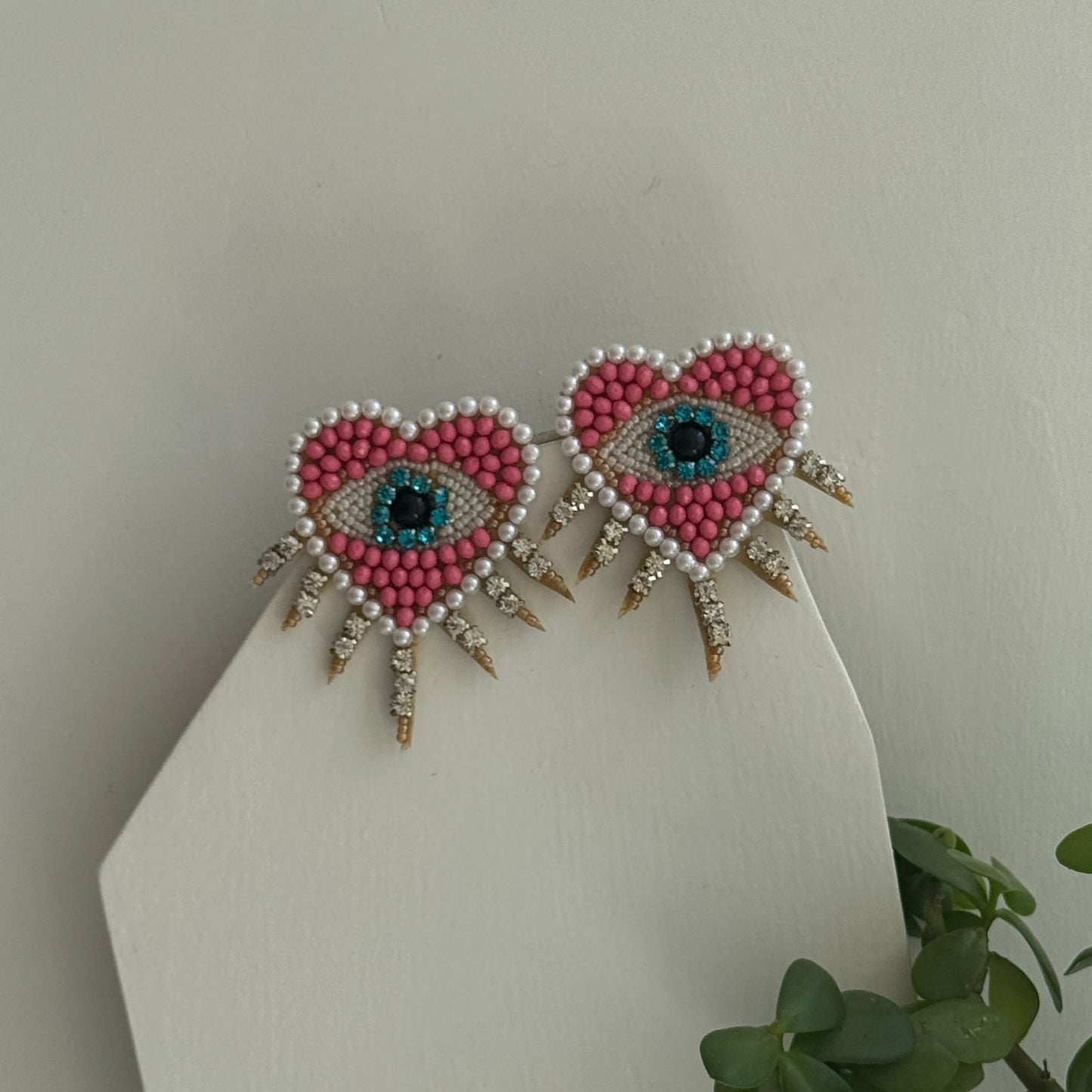 Evileye Heart Beaded Embroidery Earrings