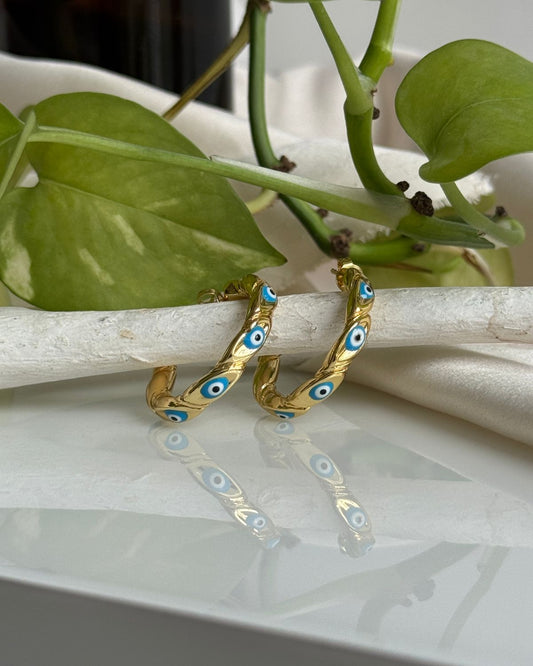 Enamel Evileye Twisted Hoops