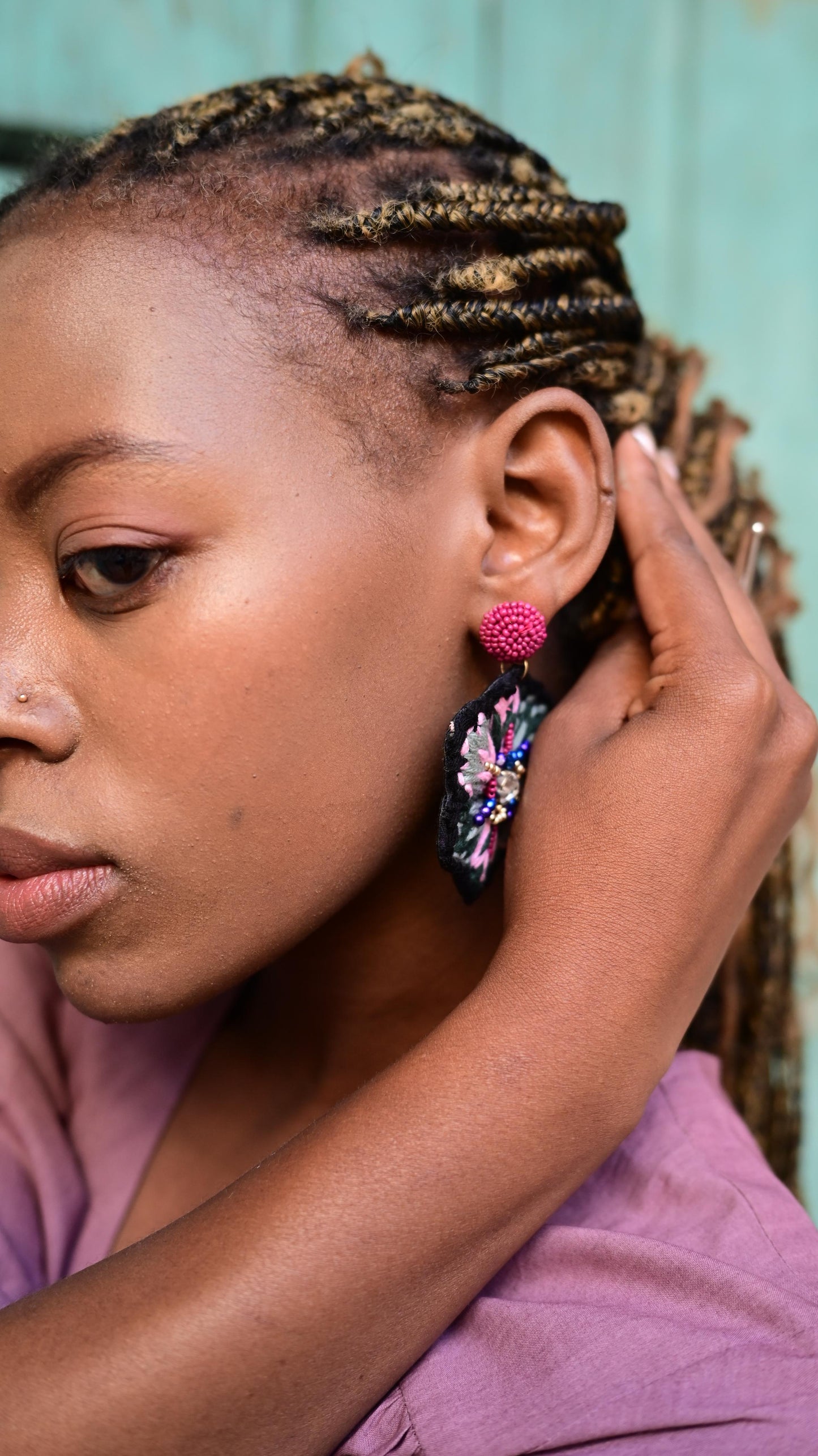Full Flower Thread and Beadwork Earrings
