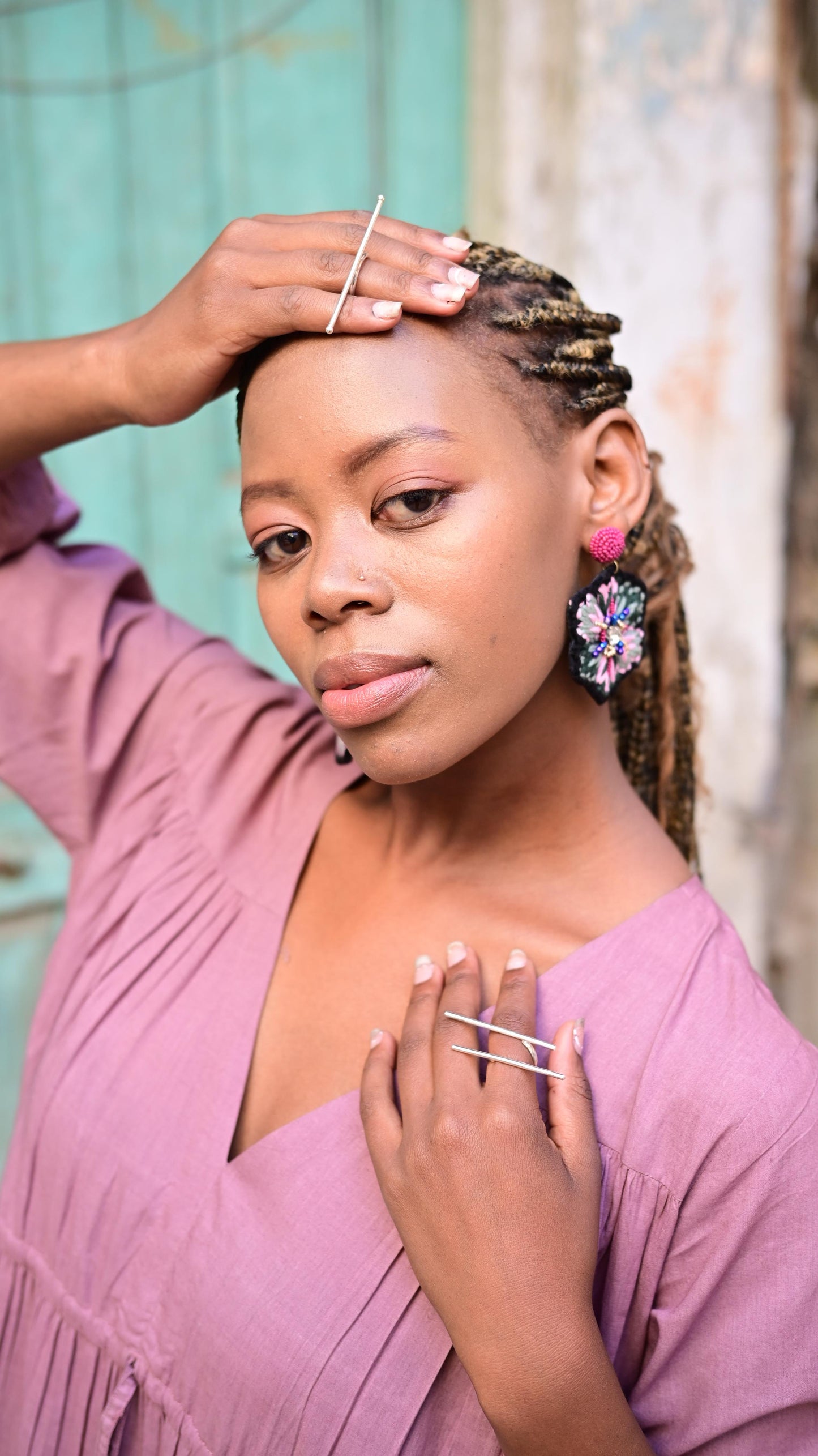 Full Flower Thread and Beadwork Earrings