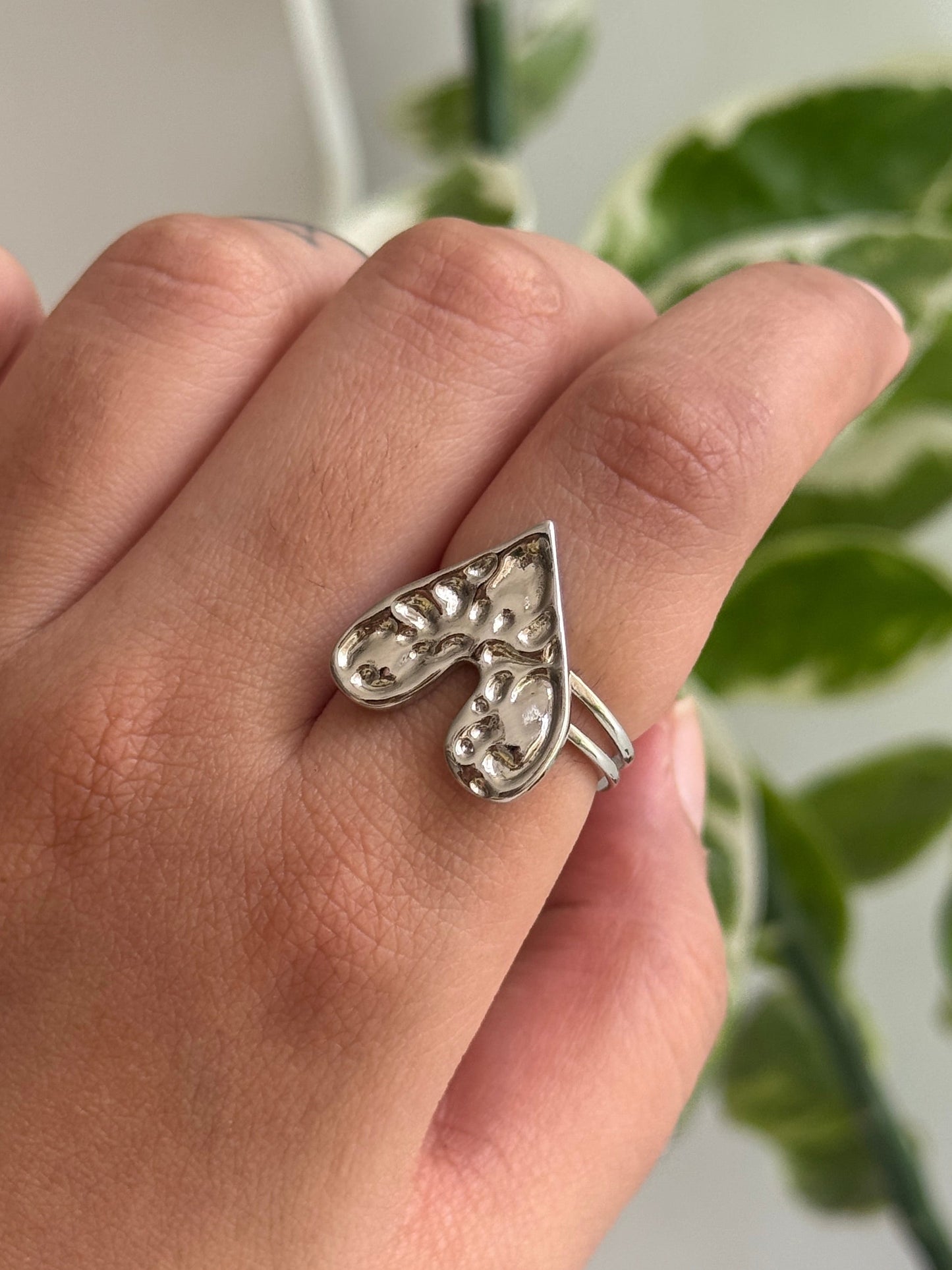 Textured Heart Ring Silver