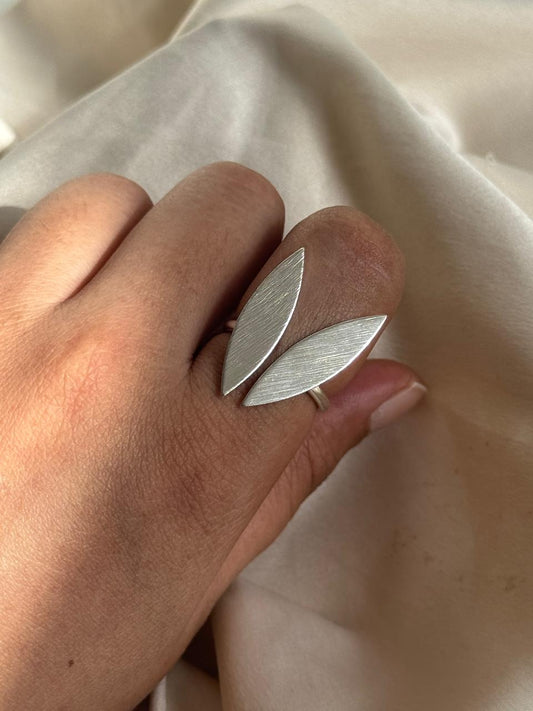 Two Leaf Adjustable Ring Silver