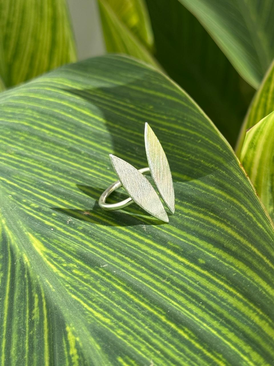 Two Leaf Adjustable Ring Silver