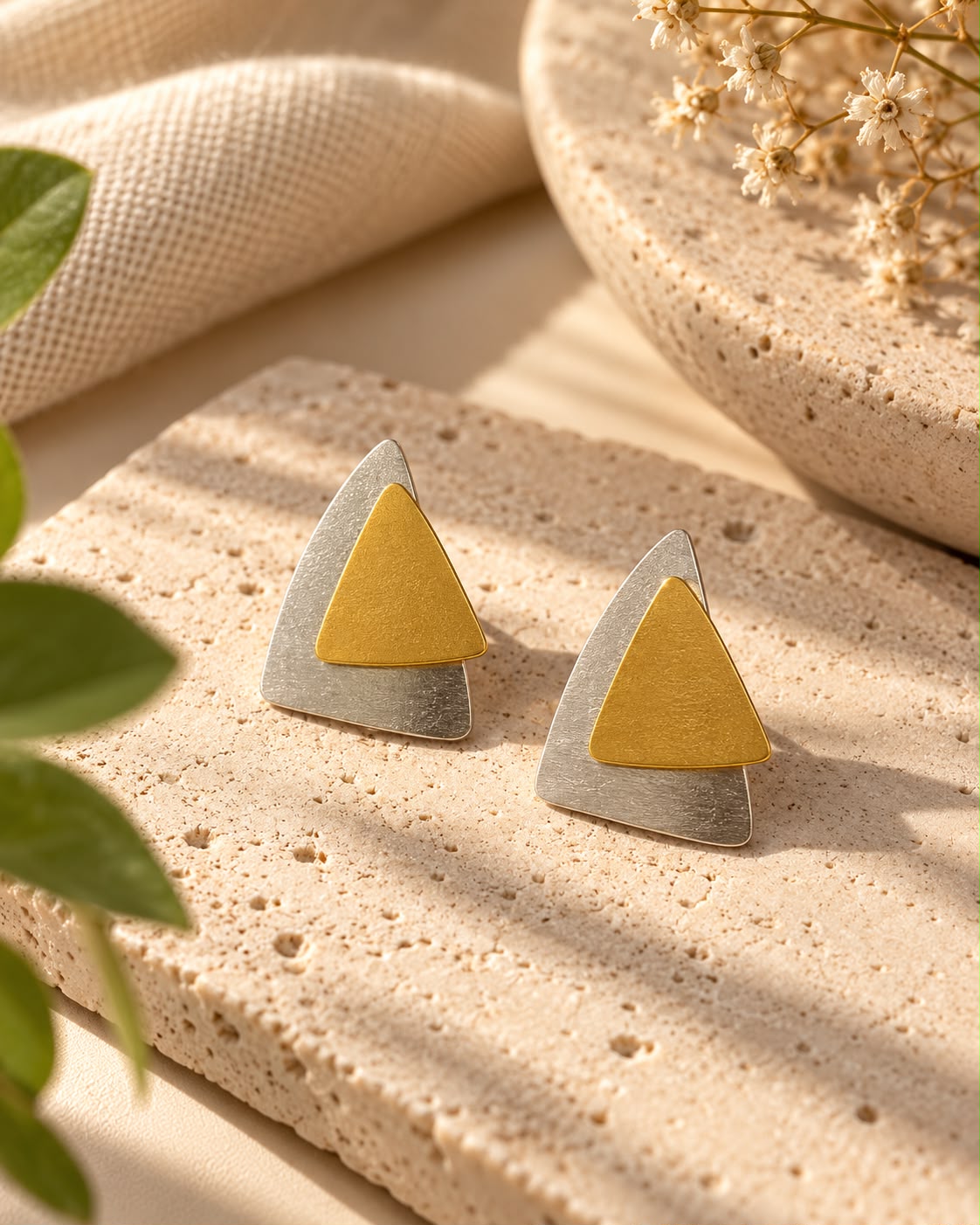 Two Tone Triangle Earrings