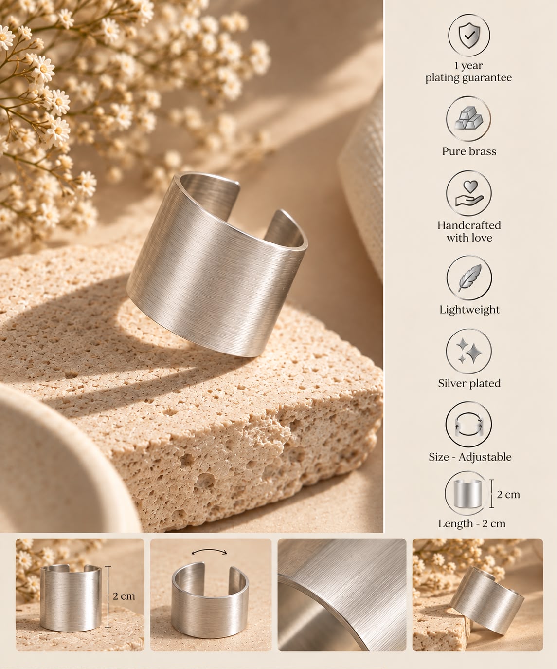 Ditalini Adjustable Band Silver