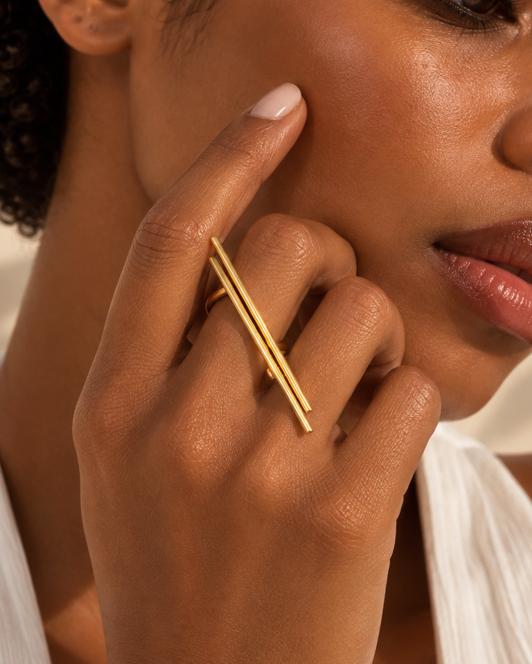 Double Bar Adjustable Ring Golden