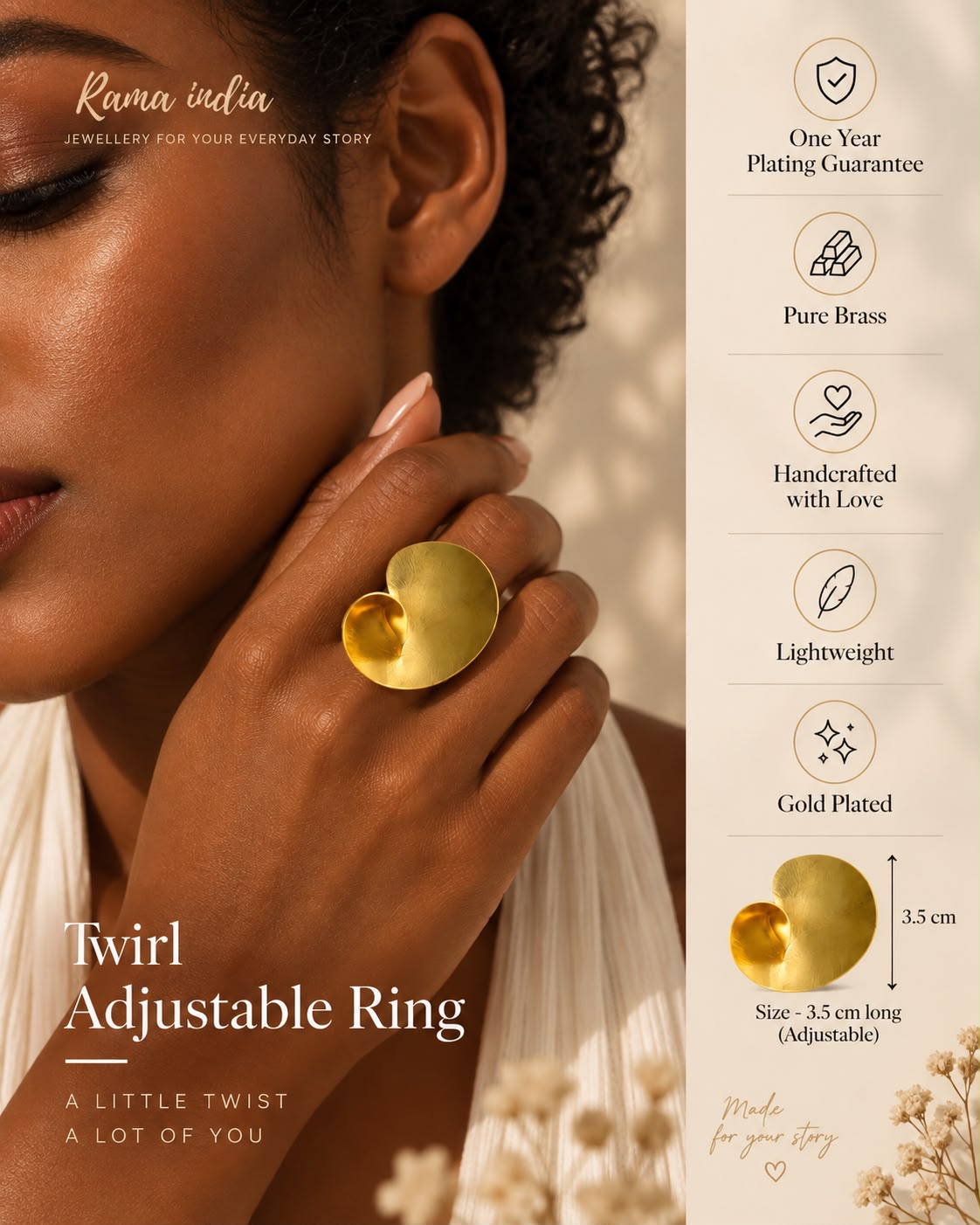 Twirl Adjustable Ring Golden