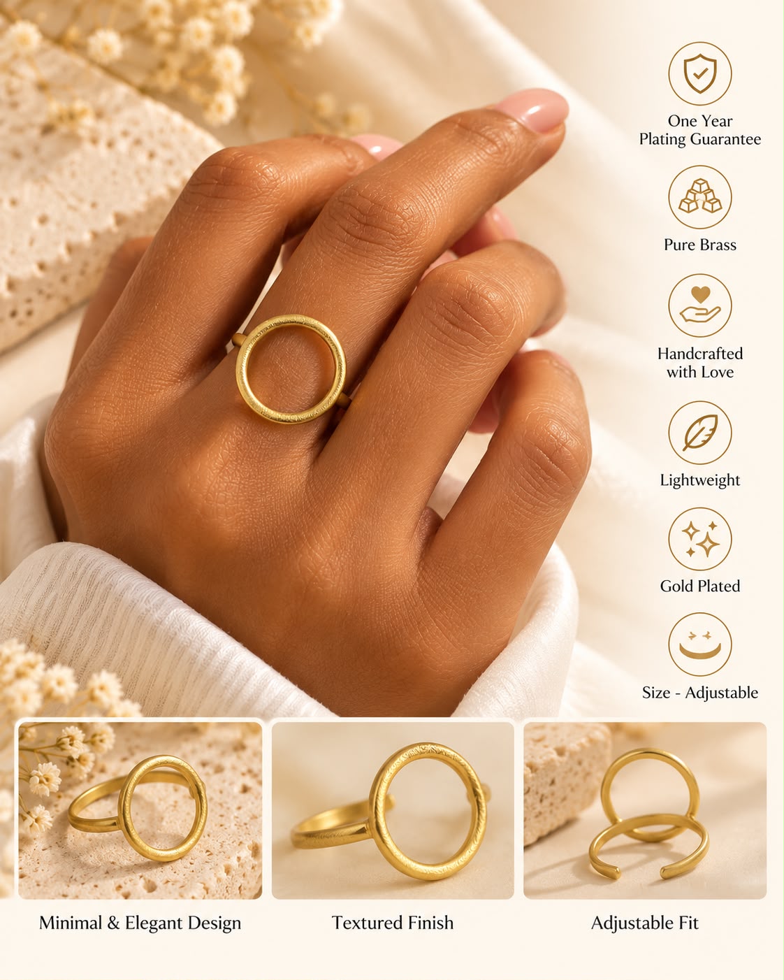 Circle Adjustable Ring Golden