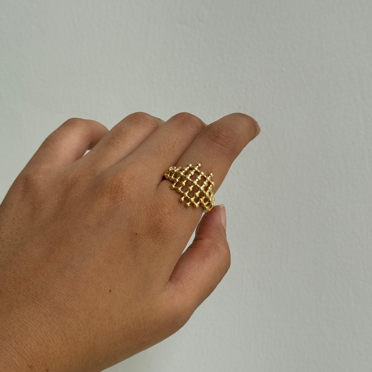 Grid Adjustable Ring Gold