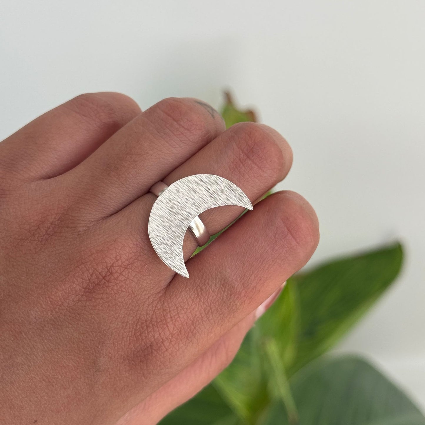Crescent Moon Adjustable Ring Silver