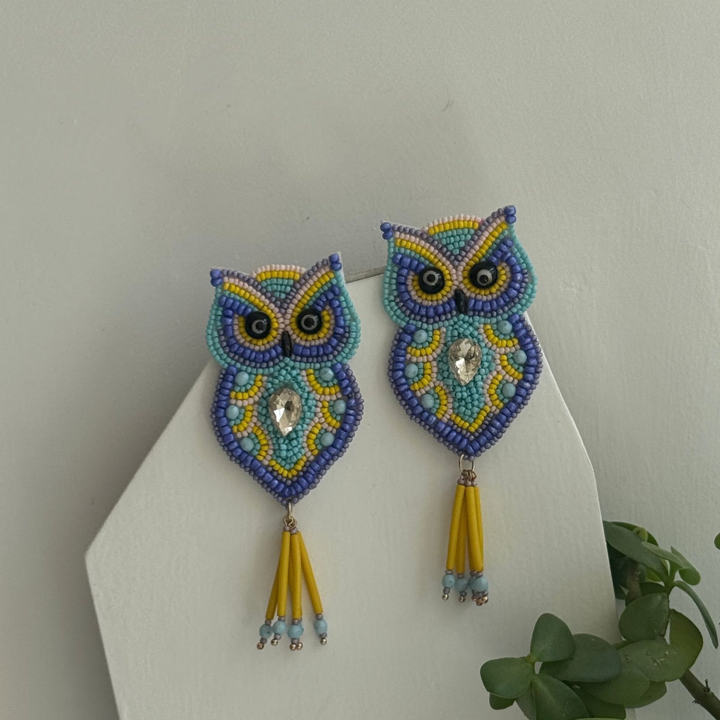 Owl Beaded Embroidery Earrings